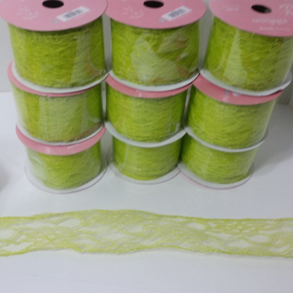 10 Rolls Sheer Lace Wired Ribbon Green Yellow